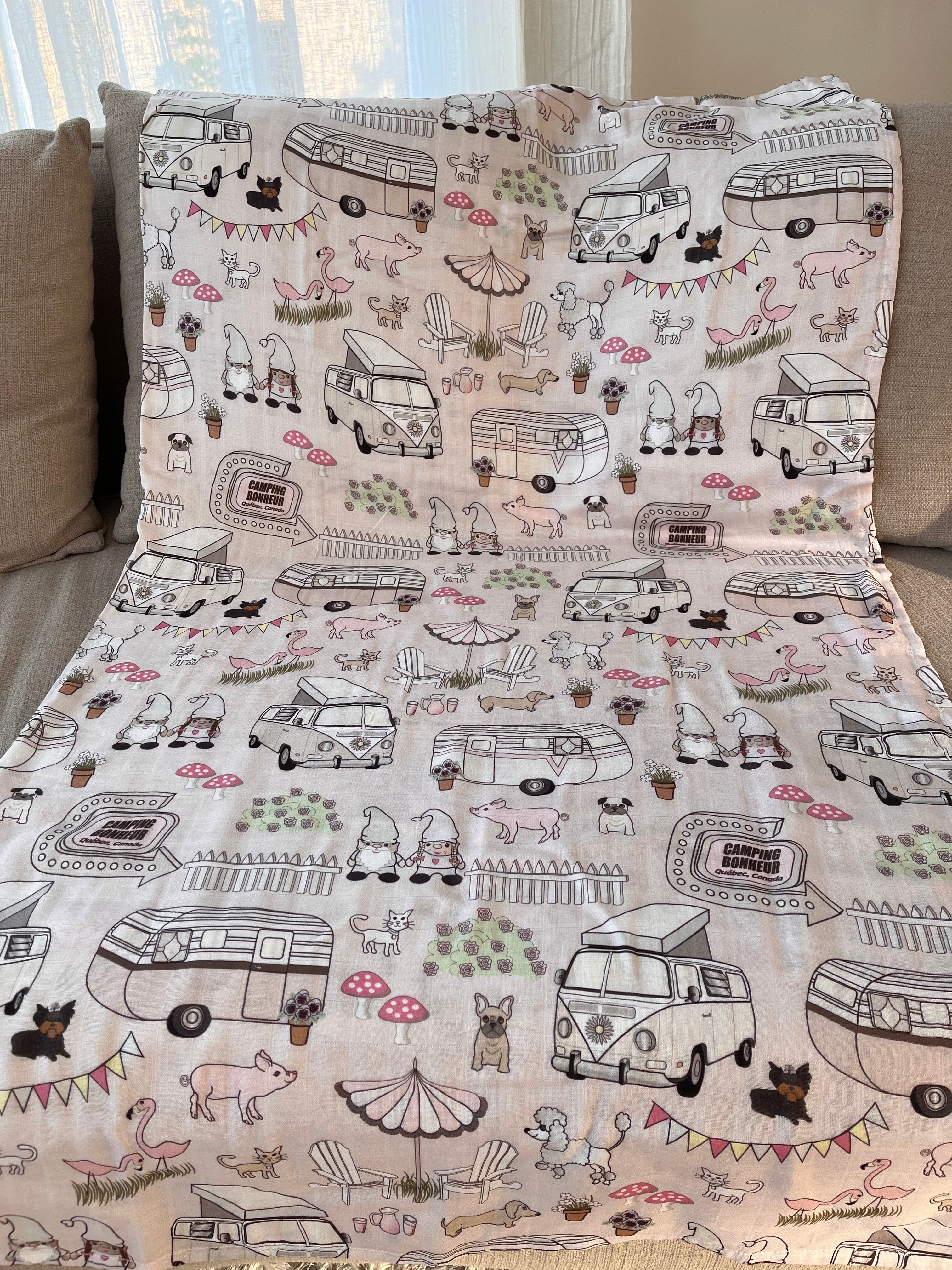 Couverture de mousseline: Camping bonheur rose