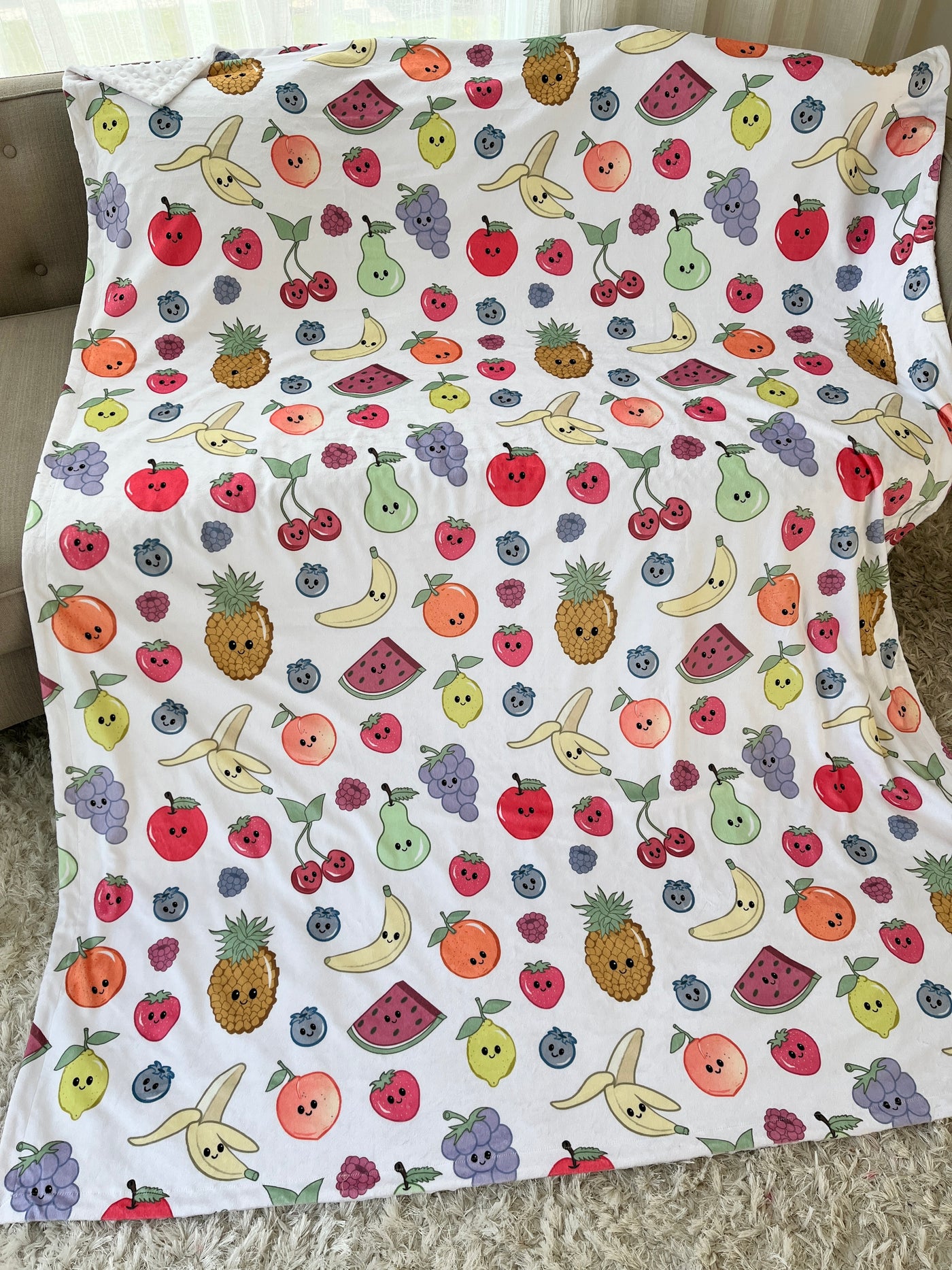 Giant Blanket: Cute Fruits (white background)