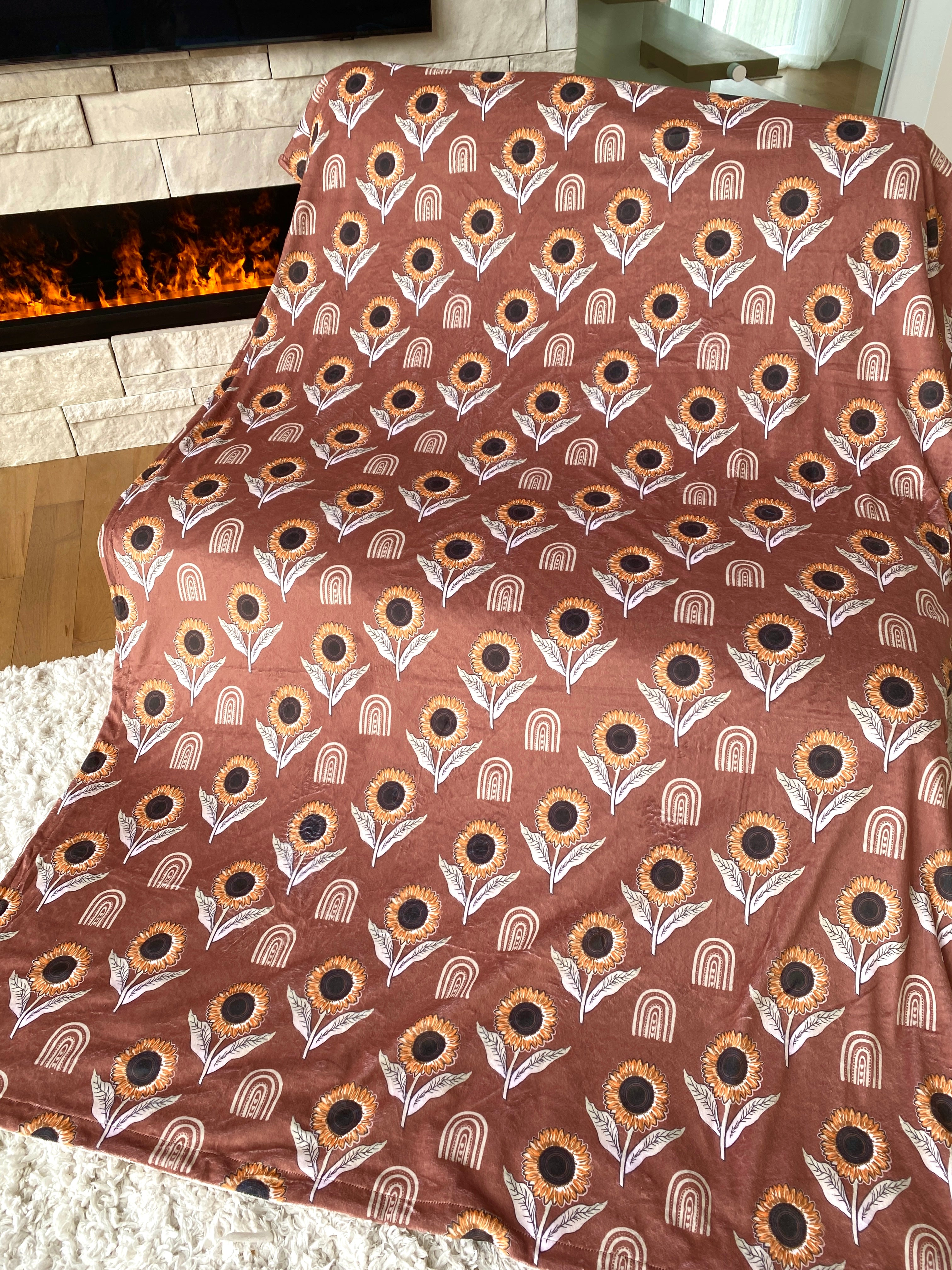 Couverture Géante : Tournesols BOHO (fond terre)