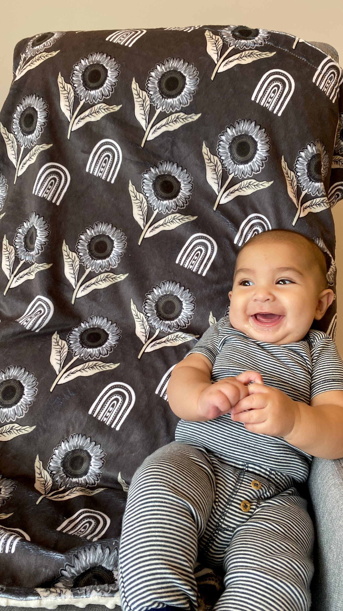 Baby Blanket: Sunflowers BOHO (Charcoal Background)