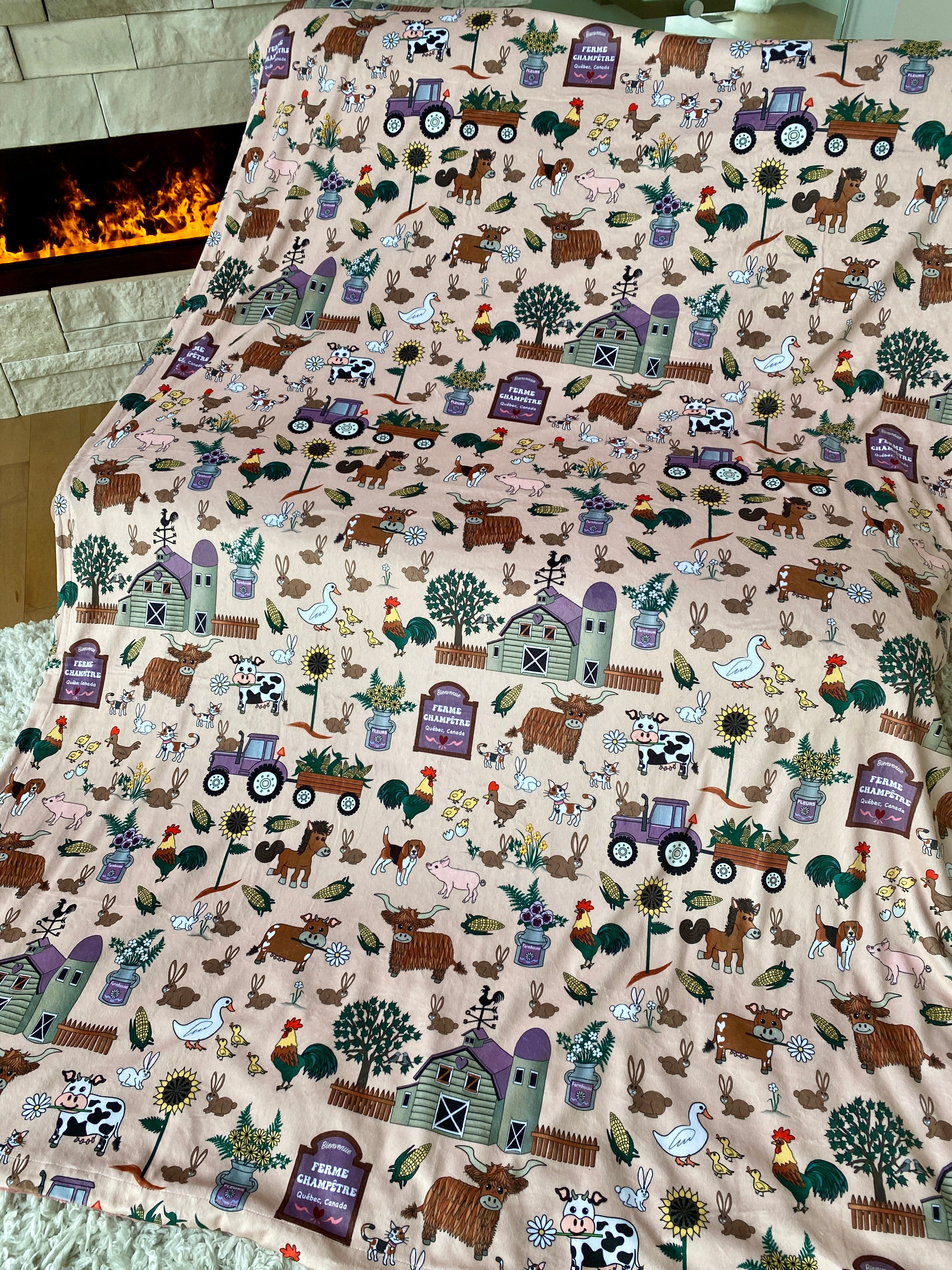 Couverture Géante : Ferme champêtre teinte de rose