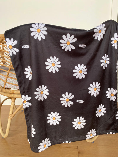 Baby Blanket: Daisies BOHO (Black Background)