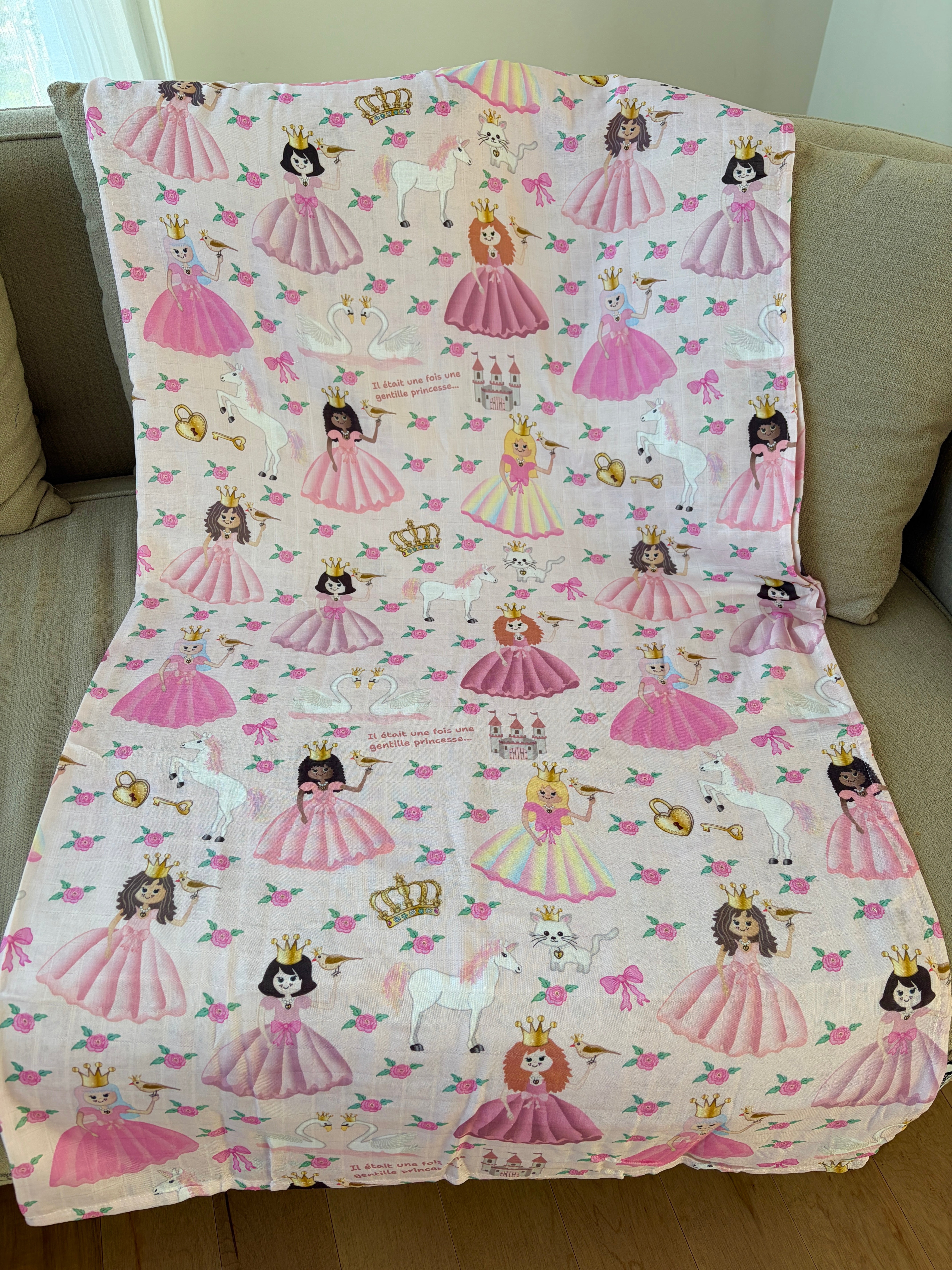 Couverture de mousseline: Princesses roses et licornes