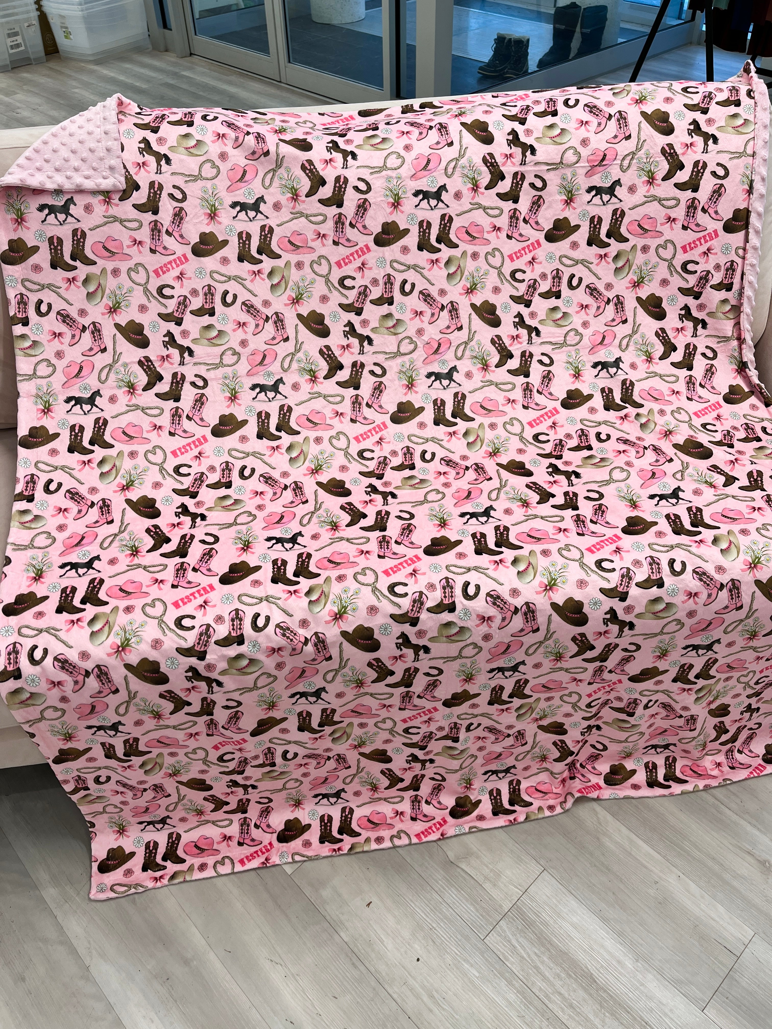 Medium Blanket: Pink Western Cowboy