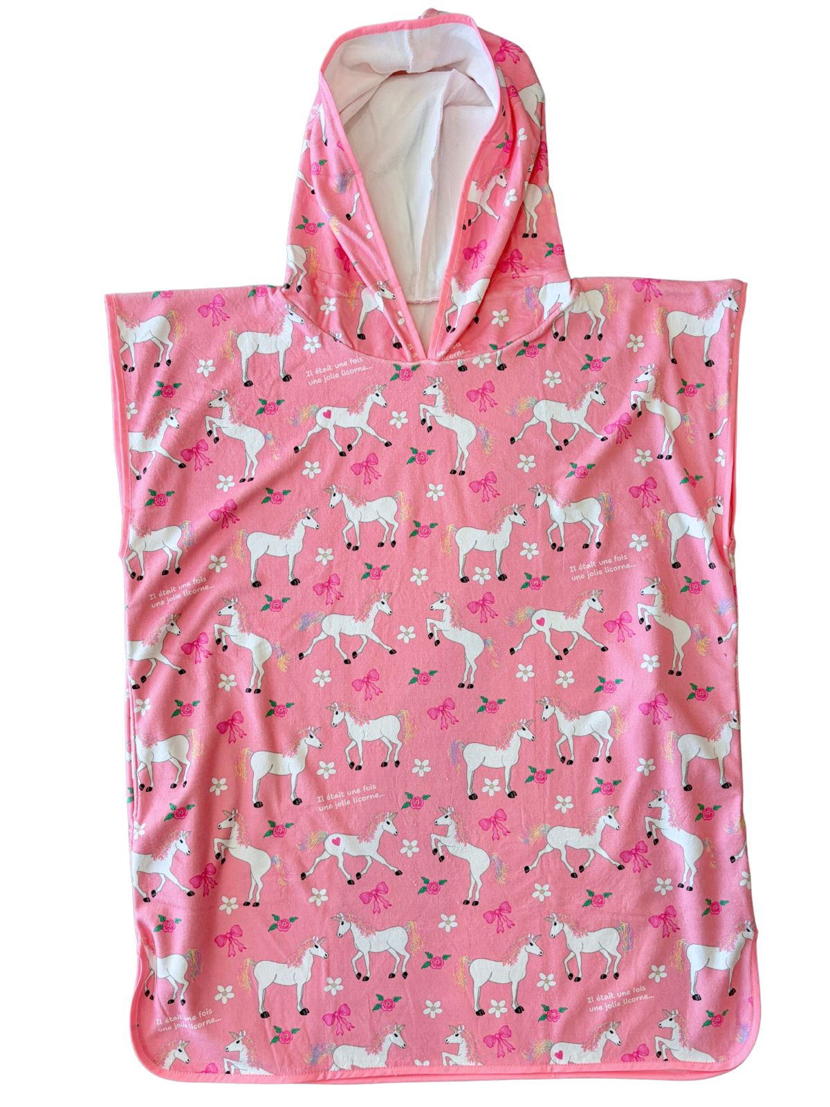 Serviette poncho à capuchon pour adulte et enfant : Il était une fois une licorne