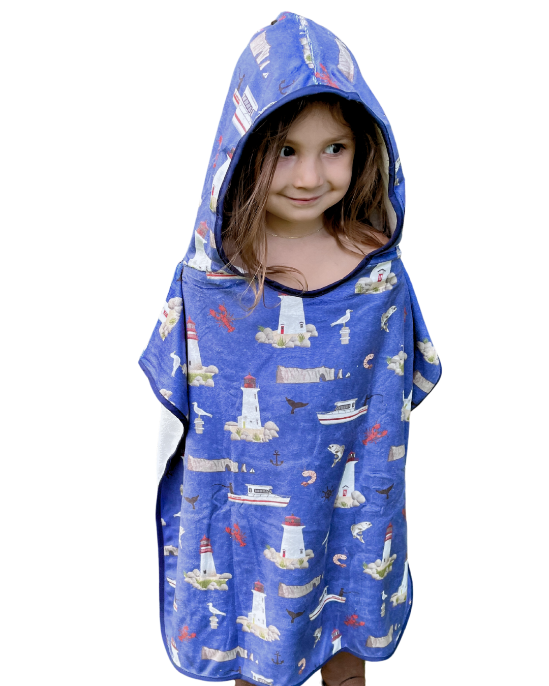 Serviette poncho à capuchon pour enfant (18 mois à 5 ans) : Maritimes (bleu marin)