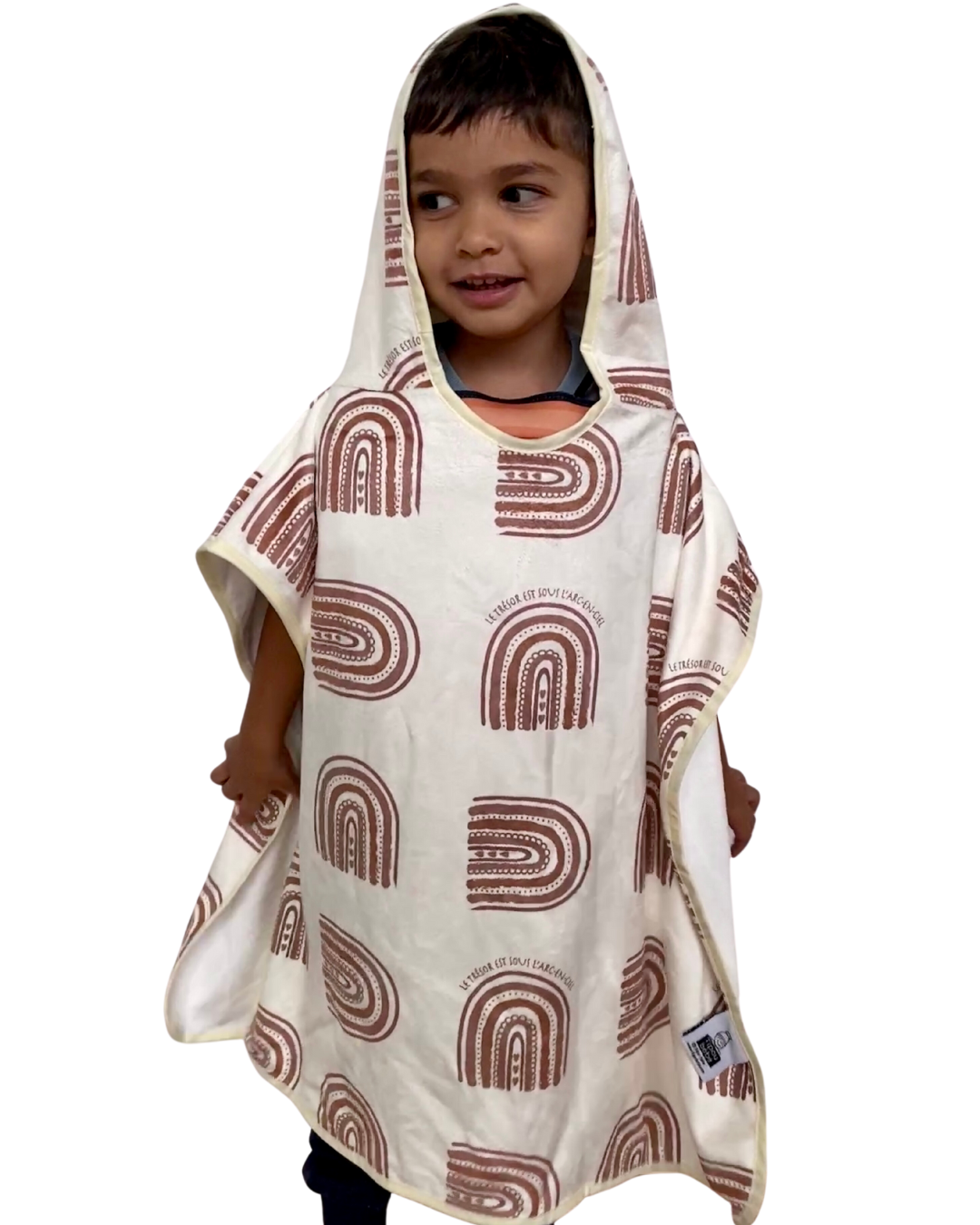 Children's hooded poncho towel (18 months to 5 years): Under the BOHO rainbow (cream background)