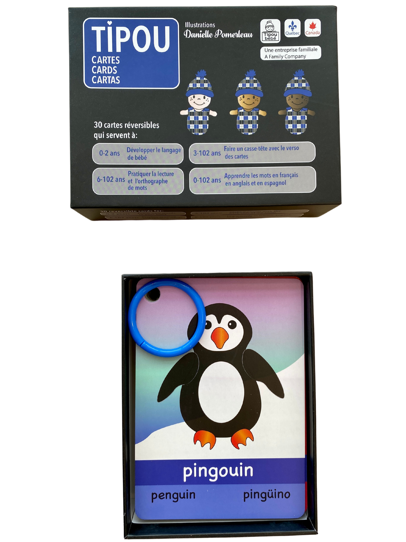 Series Blue: Learning Cards in 3 languages (English, French, Spanish)