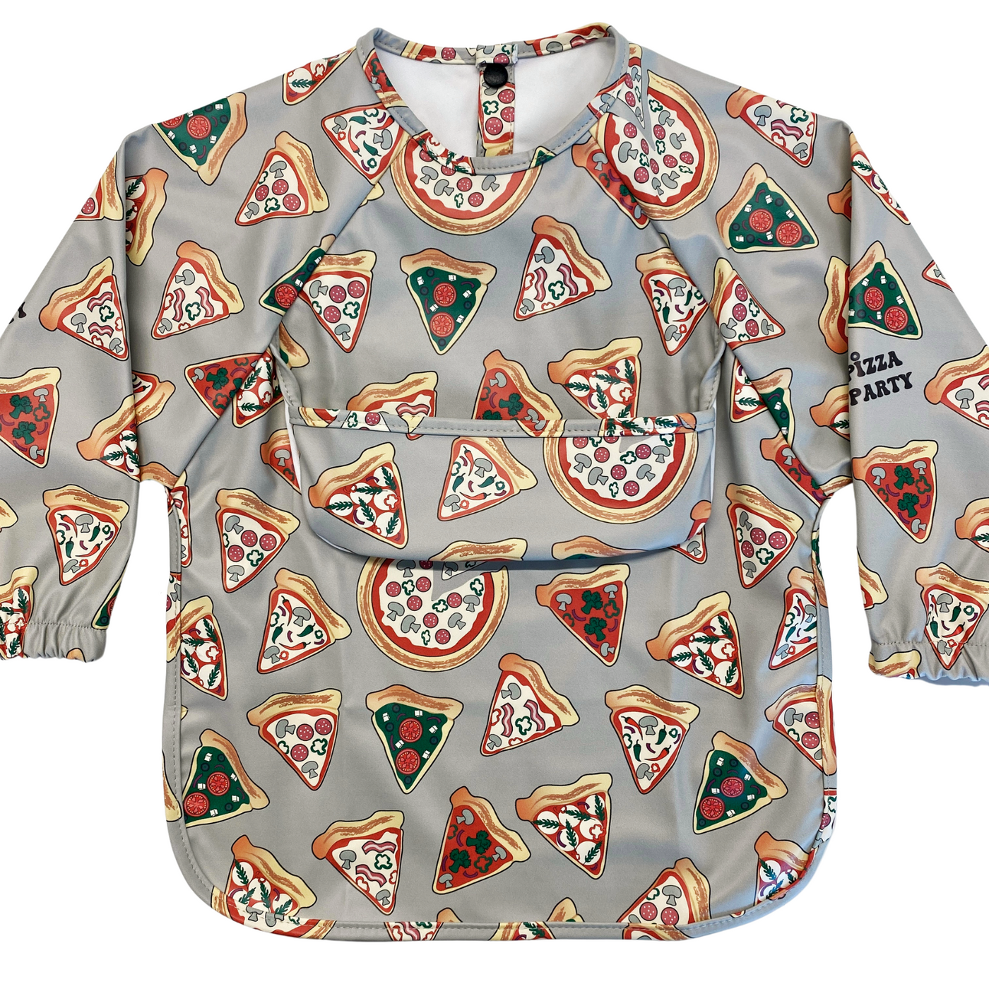 Waterproof Bib Apron with long sleeves and pocket: Pizza Party