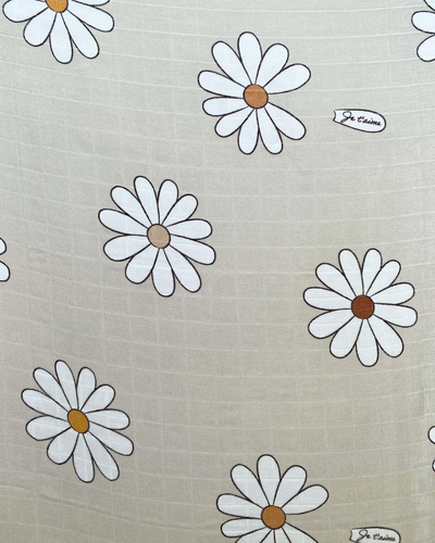 Fitted muslin sheet for bassinet : Daisies BOHO (Cream background)