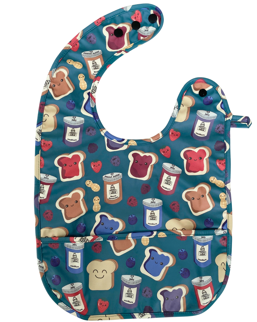Waterproof Bib with Pocket: Peanut Butter and Jelly