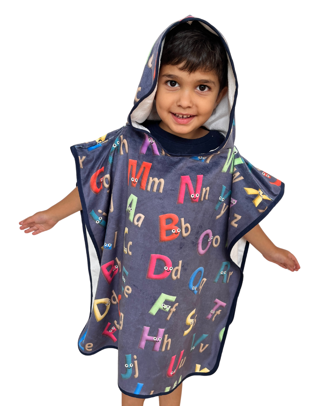 Serviette poncho à capuchon pour enfant (18 mois à 5 ans) : Les sympathiques alphabets