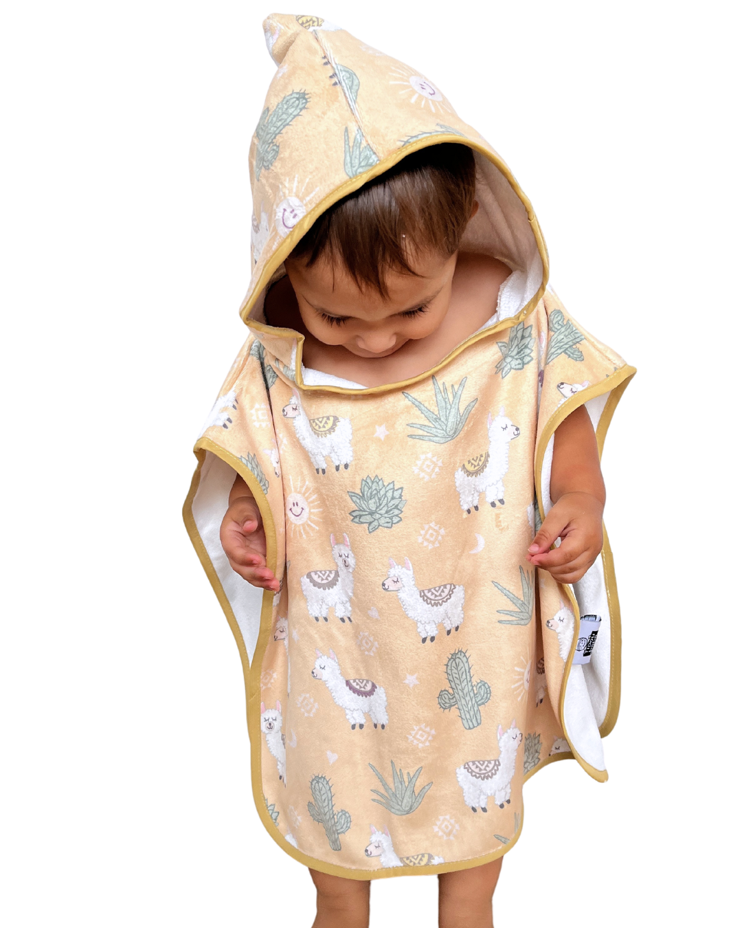 Hooded poncho towel for baby (0-18 months): Sunny llamas