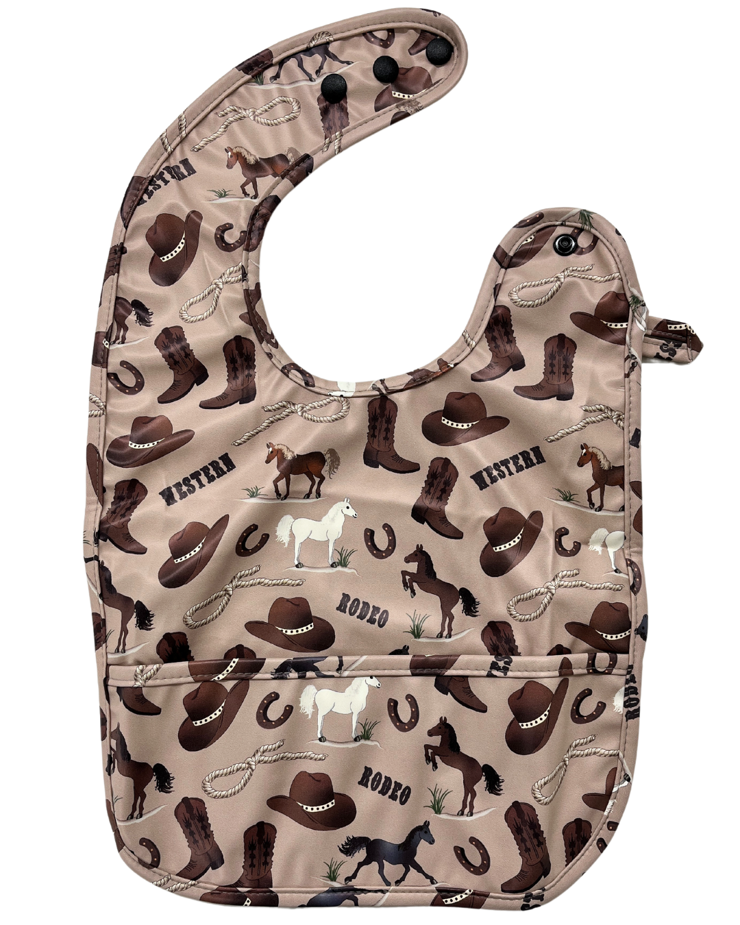 Waterproof bib with pocket: Beige cowboy western