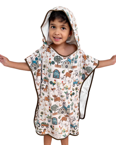 Hooded towel for children (18 months to 5 years): Turquoise country farm