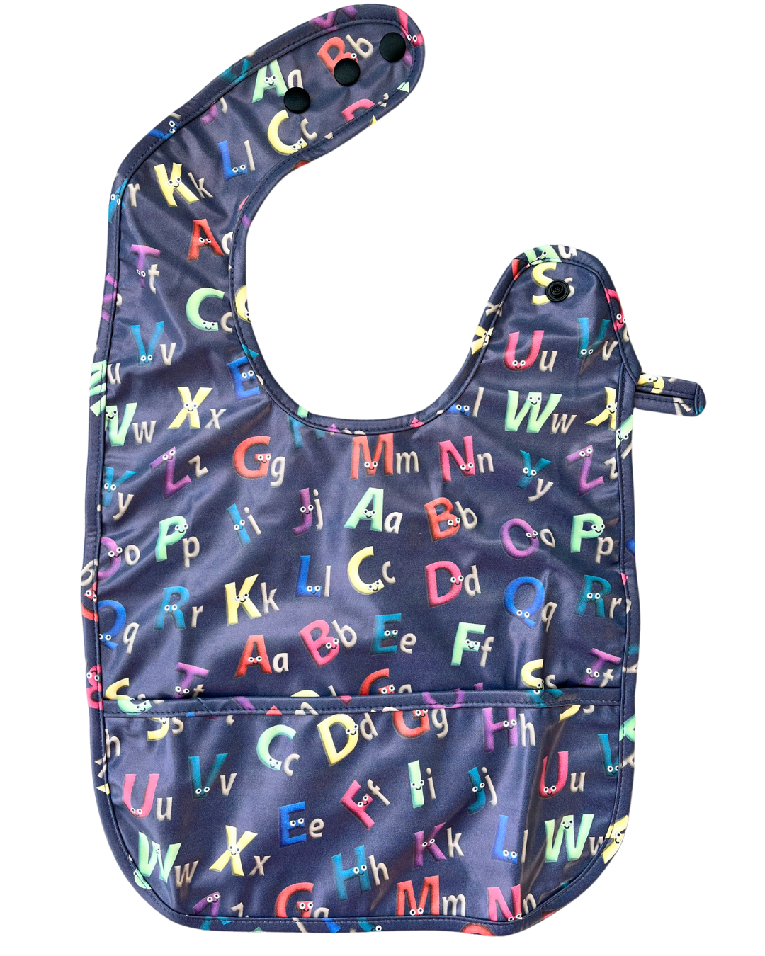 Waterproof bib with pocket: The friendly alphabets