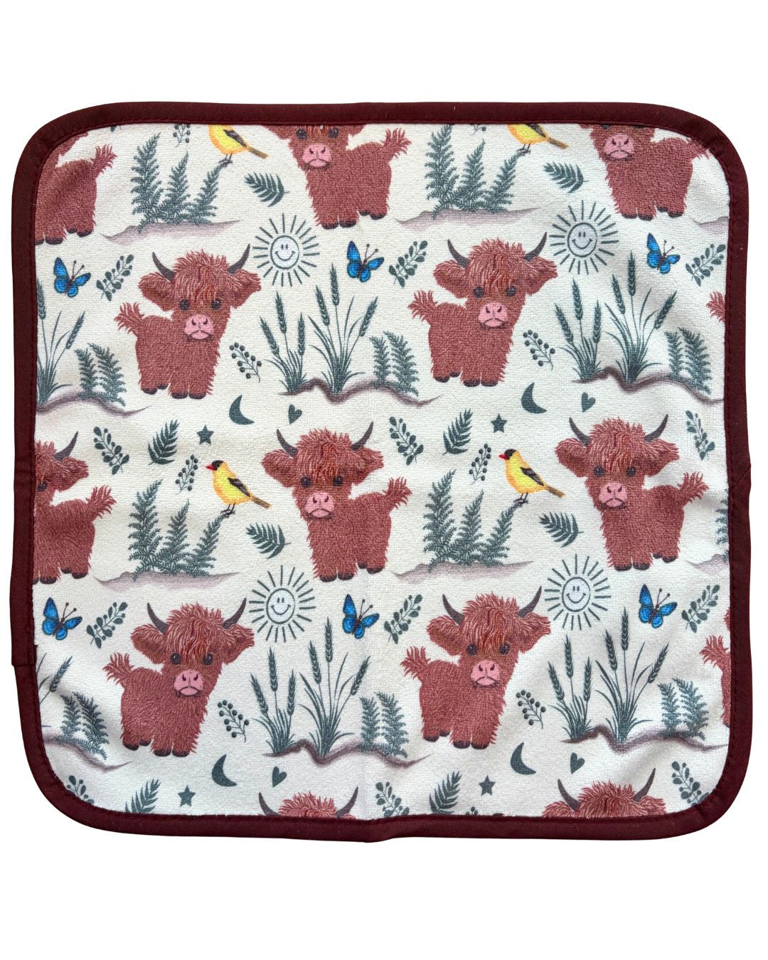 Débarbouillette : Vaches Highland (fond beige)