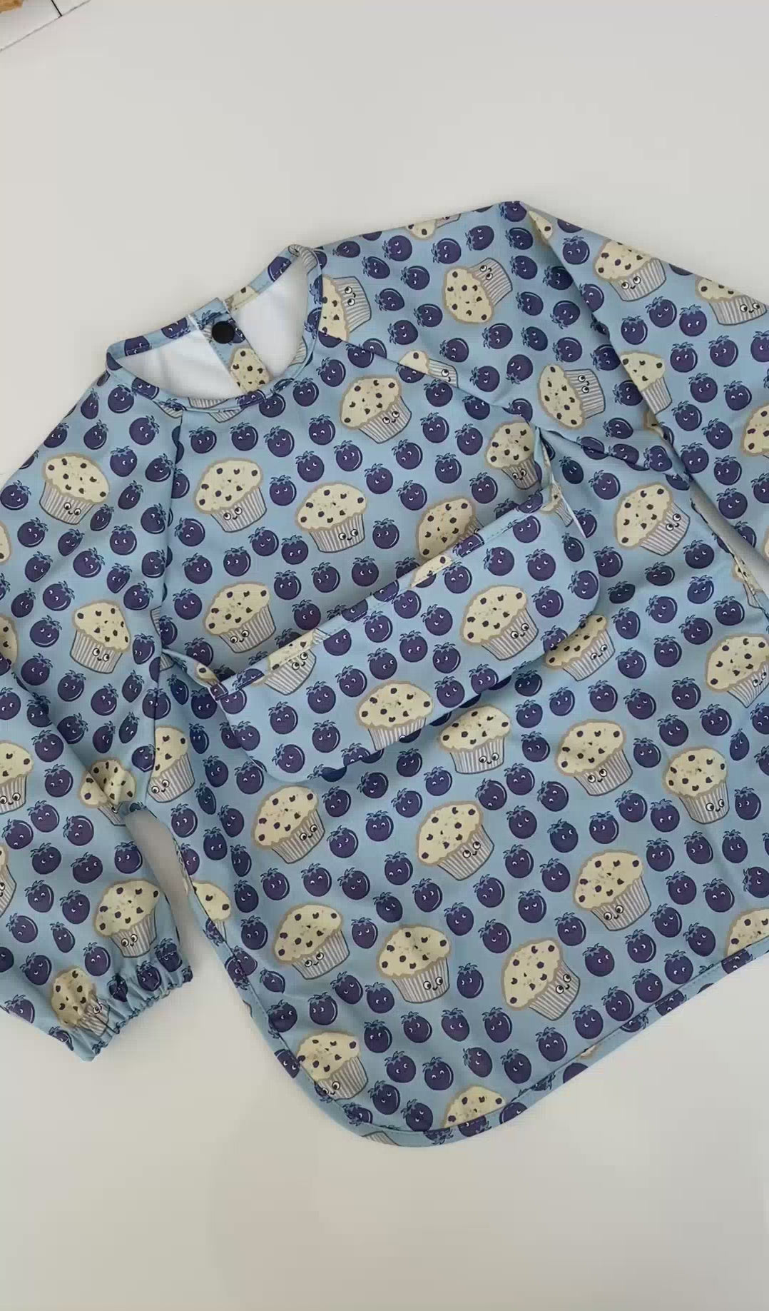 Waterproof Bib Apron with Long Sleeves and pocket: Party of blueberries from Saguenay Lake Saint-Jean