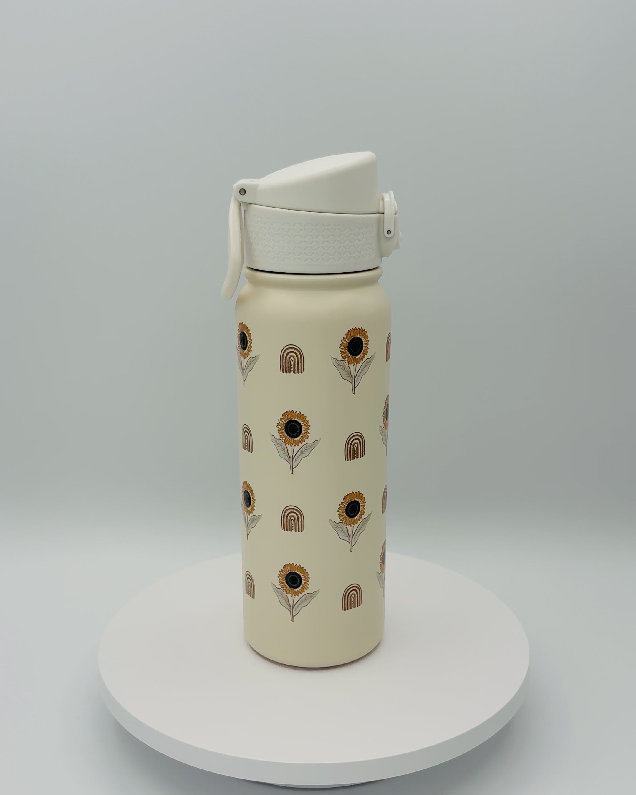 600 ml Water Bottle - BOHO Sunflowers (cream background)