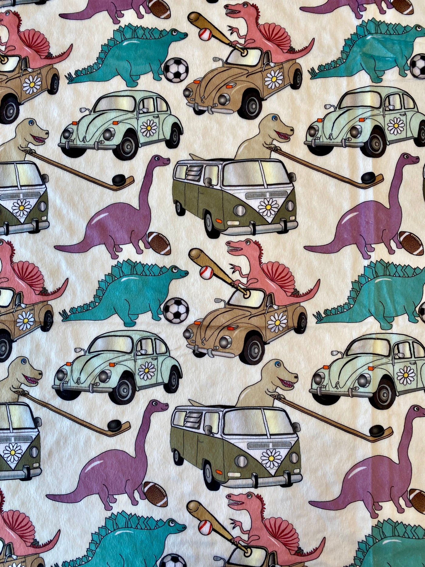 Baby blanket: The Dinosaurs in their car