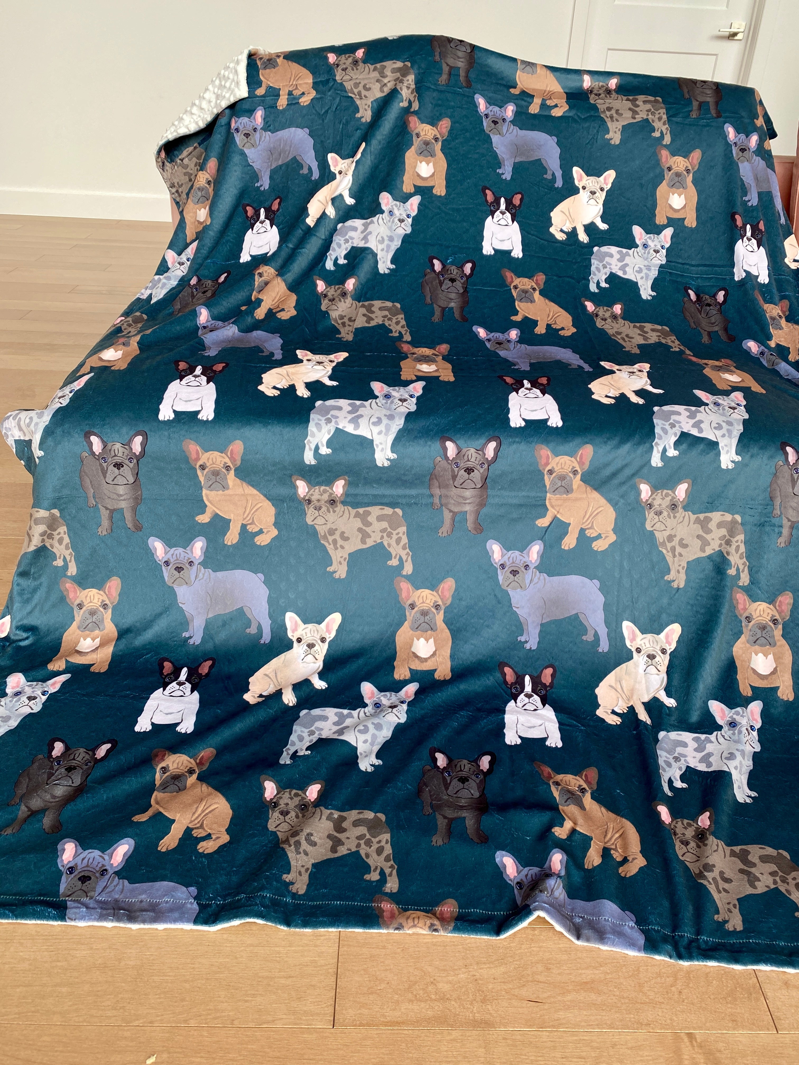 Giant Blanket:French Bulldog Party (Dark Teal)