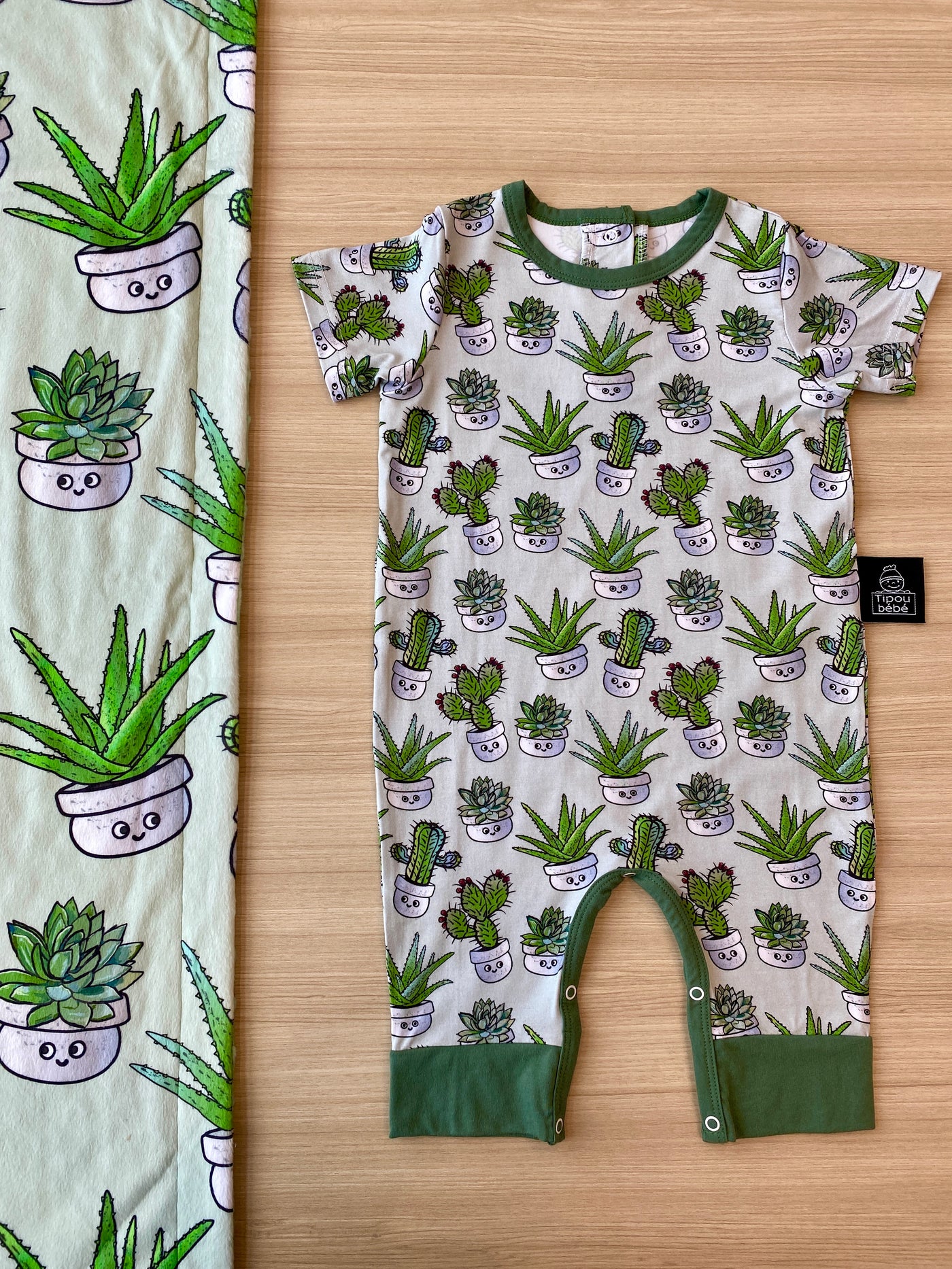 Soft Bamboo Romper : Soft Cactus and Succulent Plants Sage Green
